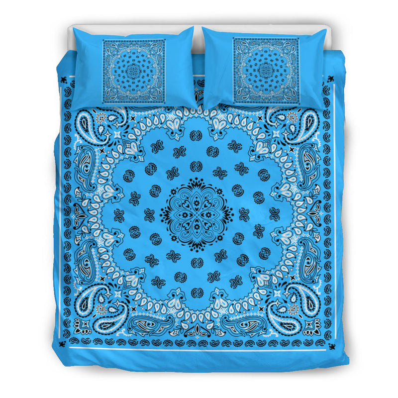 D4 Duvet Cover Set - Traditional Lt Blue Bandana w Shams