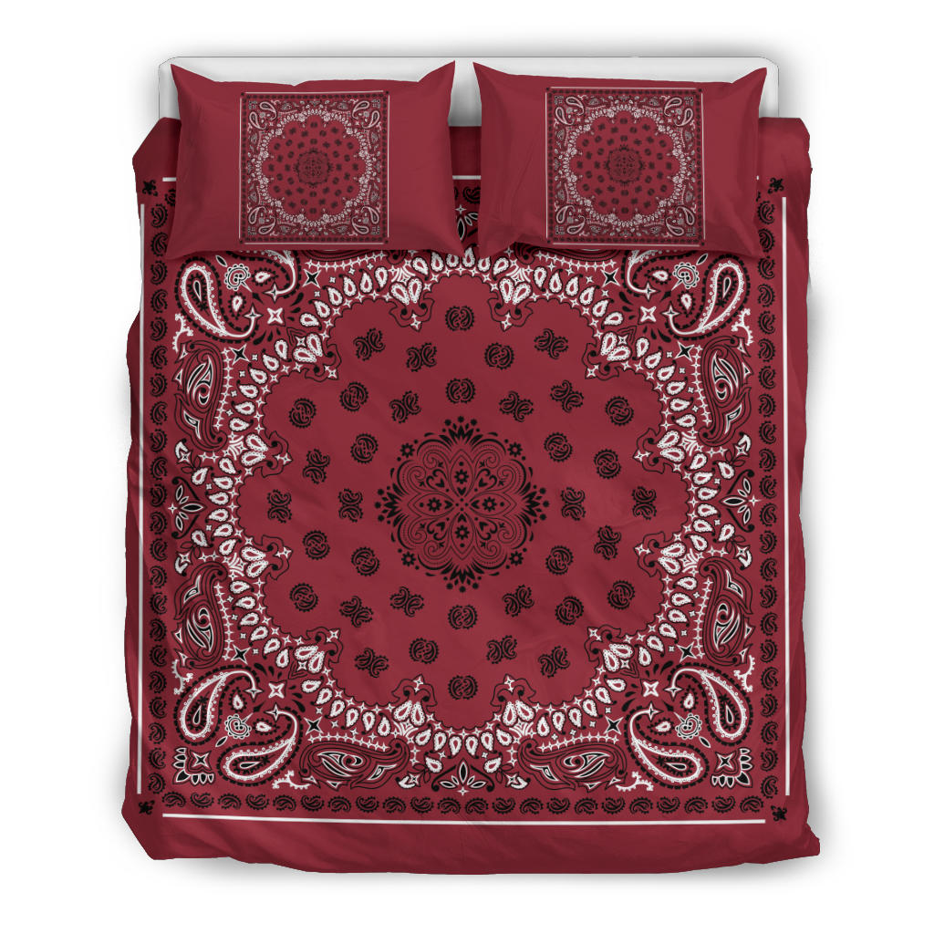 D4 Duvet Cover Set - Traditional Maroon Bandana w Shams