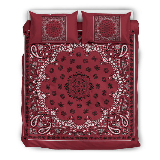 D4 Duvet Cover Set - Traditional Maroon Bandana w Shams