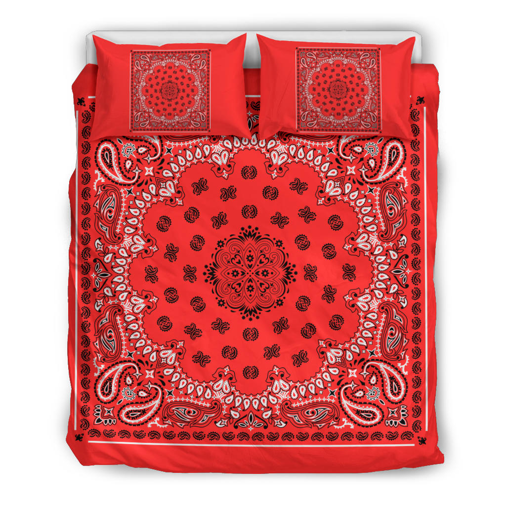 D4 Duvet Cover Set - Traditional Red and Black w Shams