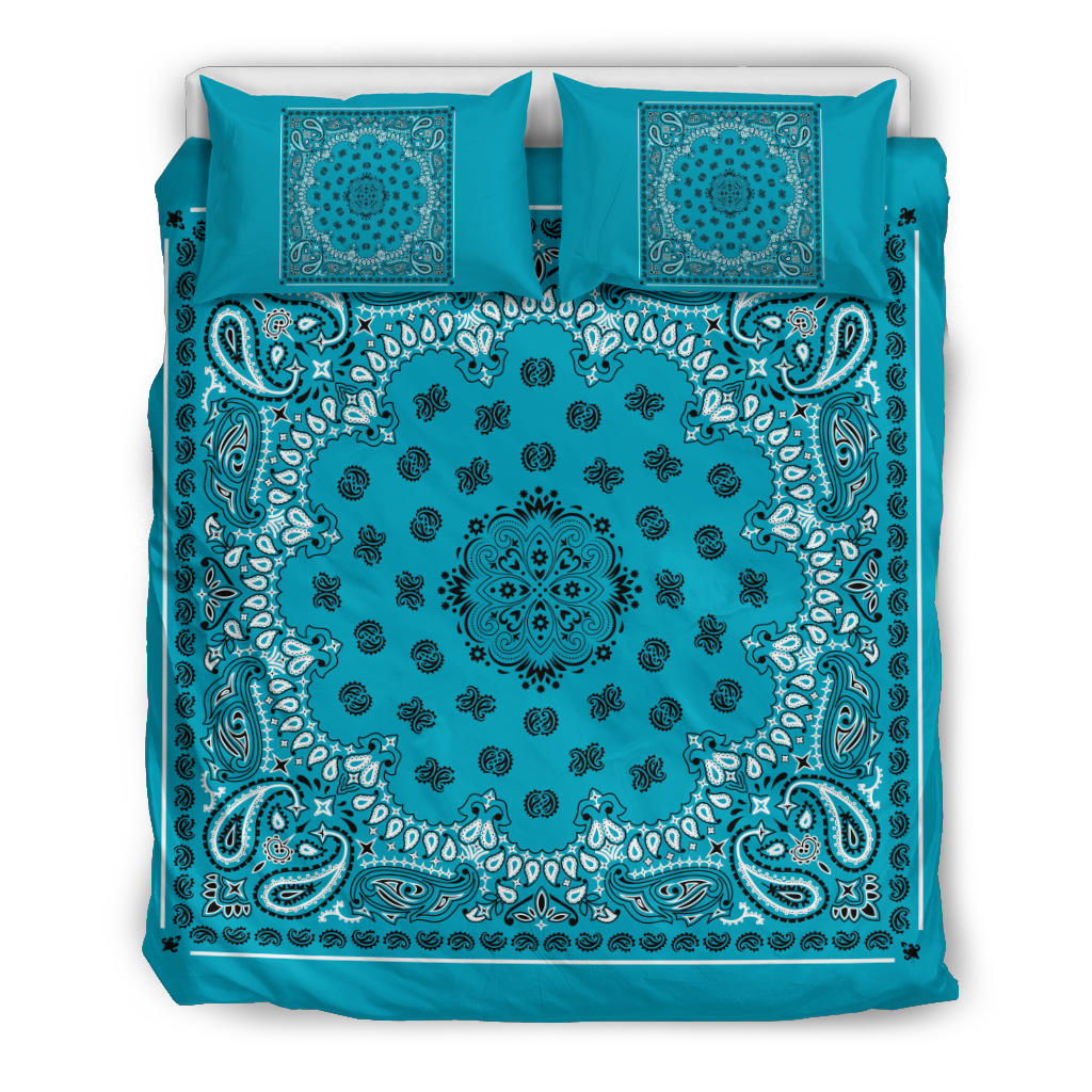 D4 Duvet Cover Set - Traditional Teal Bandana w Shams