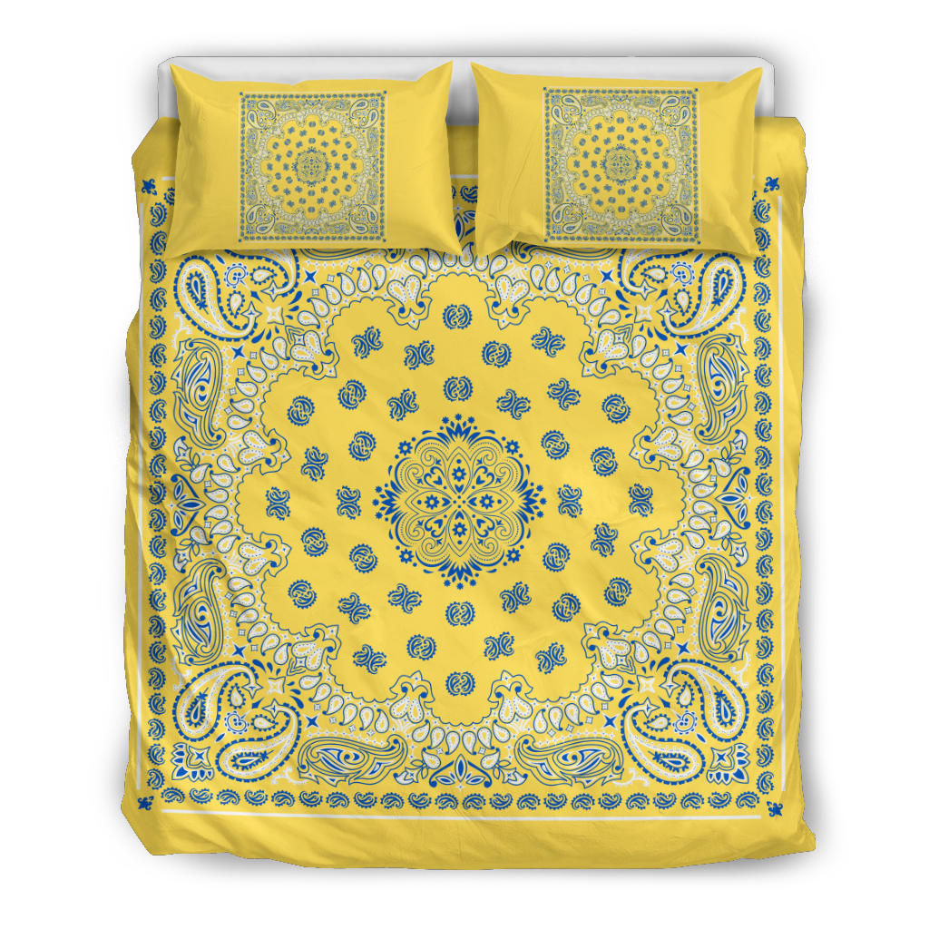 D4 Duvet Cover Set - Yellow and Blue Bandana with Shams