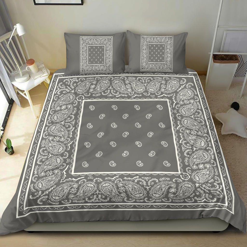 Duvet Cover Set - Gray and White Bandana