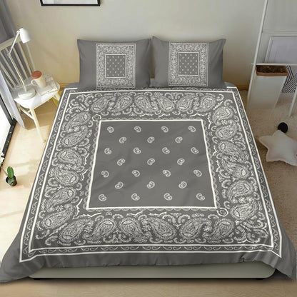 Duvet Cover Set - Gray and White Bandana