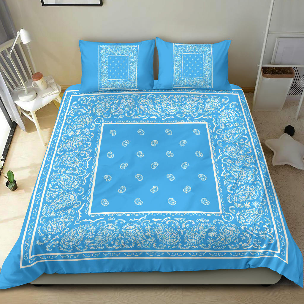 Duvet Cover Set - Lt Blue and White Bandana