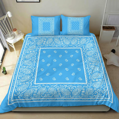 Duvet Cover Set - Lt Blue and White Bandana