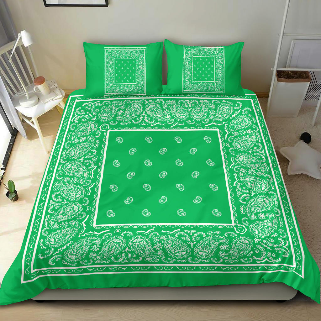 Duvet Cover Set - Green and White Bandana