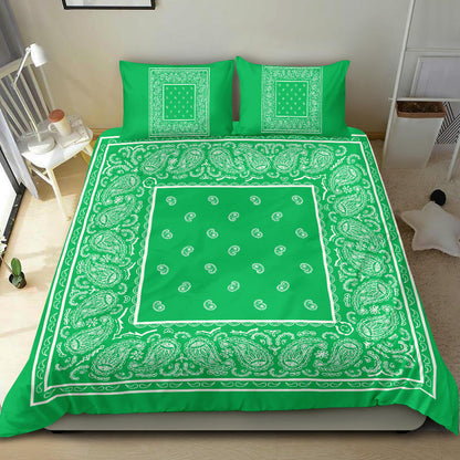 Duvet Cover Set - Green and White Bandana