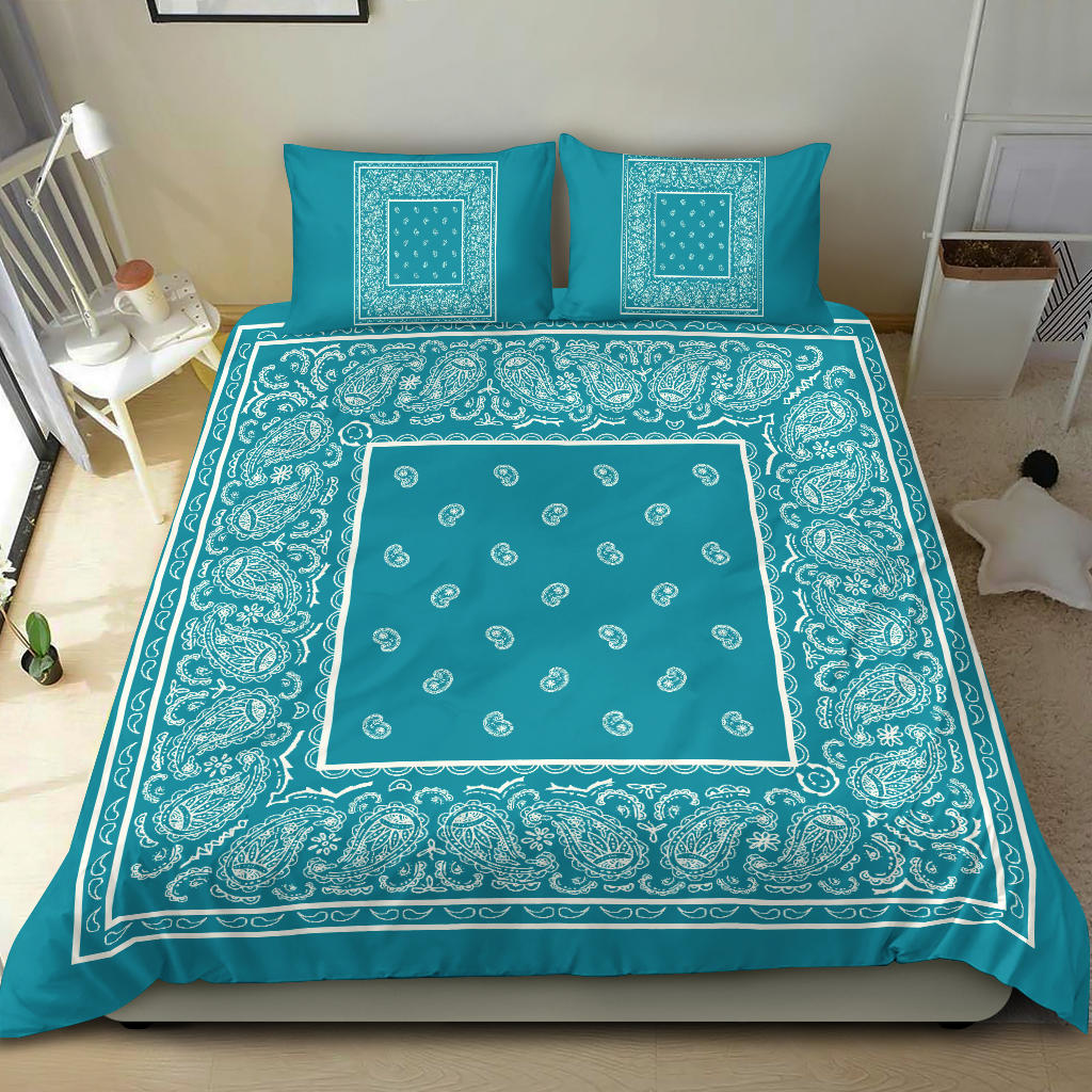Duvet Cover Set - White and Teal