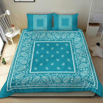 Duvet Cover Set - White and Teal