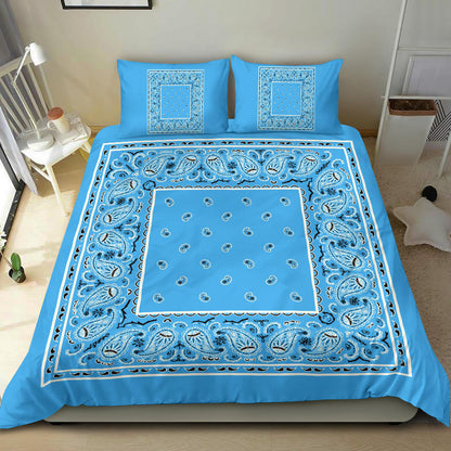 Duvet Cover Set - Lt Blue and Black Bandana