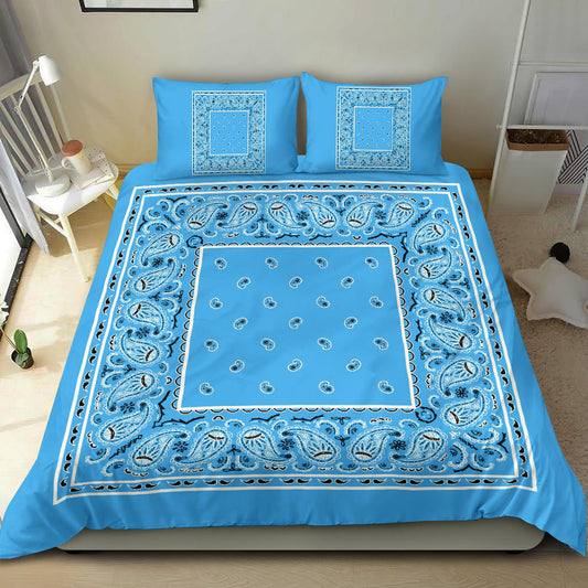Duvet Cover Set - Lt Blue and Black Bandana