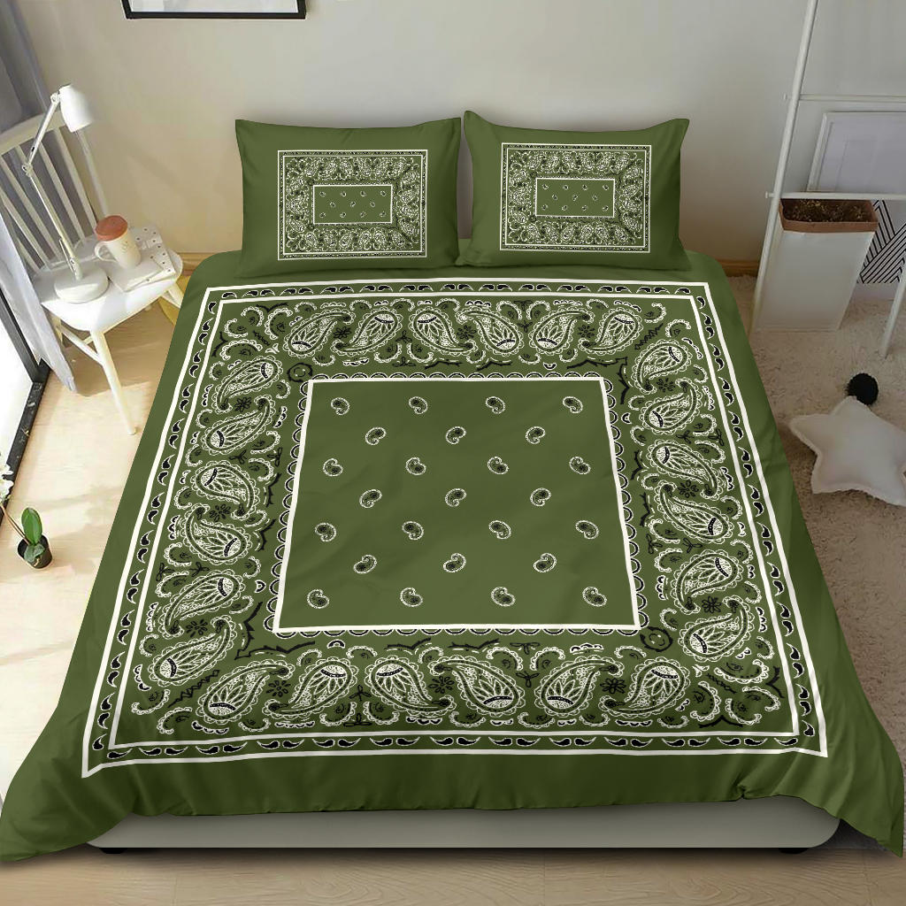 Duvet Set - Army Green Traditional Bandana w Shams