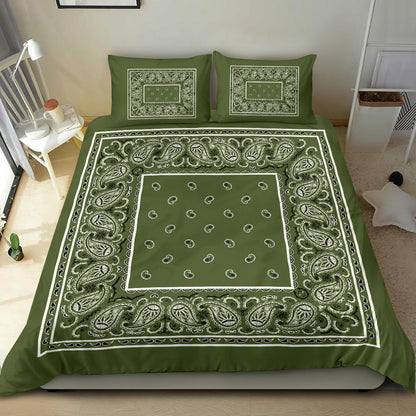 Duvet Set - Army Green Traditional Bandana w Shams