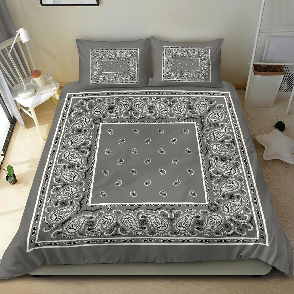 Duvet Set - Gray Traditional Bandana w Shams