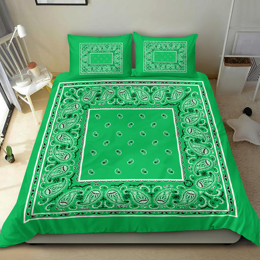 Duvet Set - Green Traditional Bandana w Shams