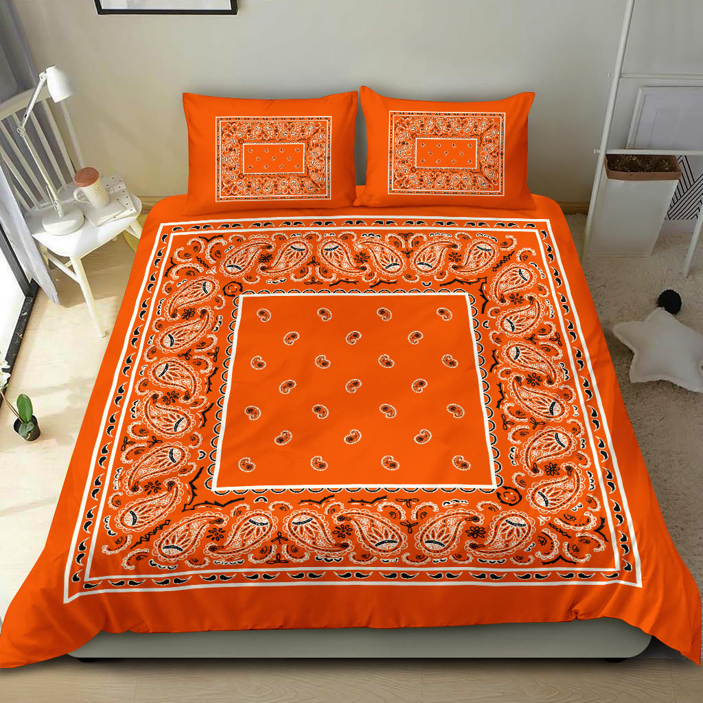 Duvet Set - Bright Orange Traditional Bandana w Shams