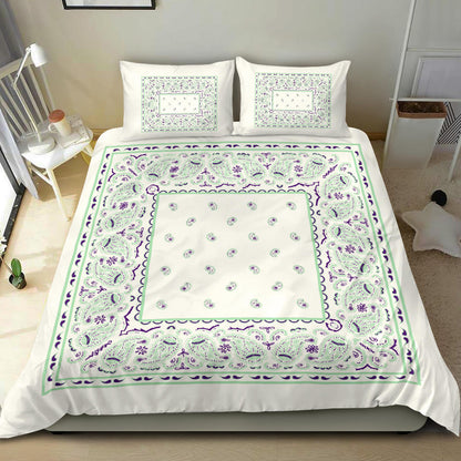 Duvet Set - Minty White Traditional Bandana w Shams