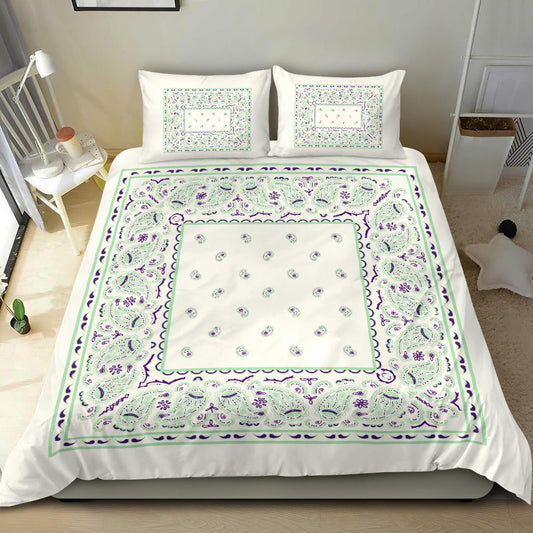 Duvet Set - Minty White Traditional Bandana w Shams