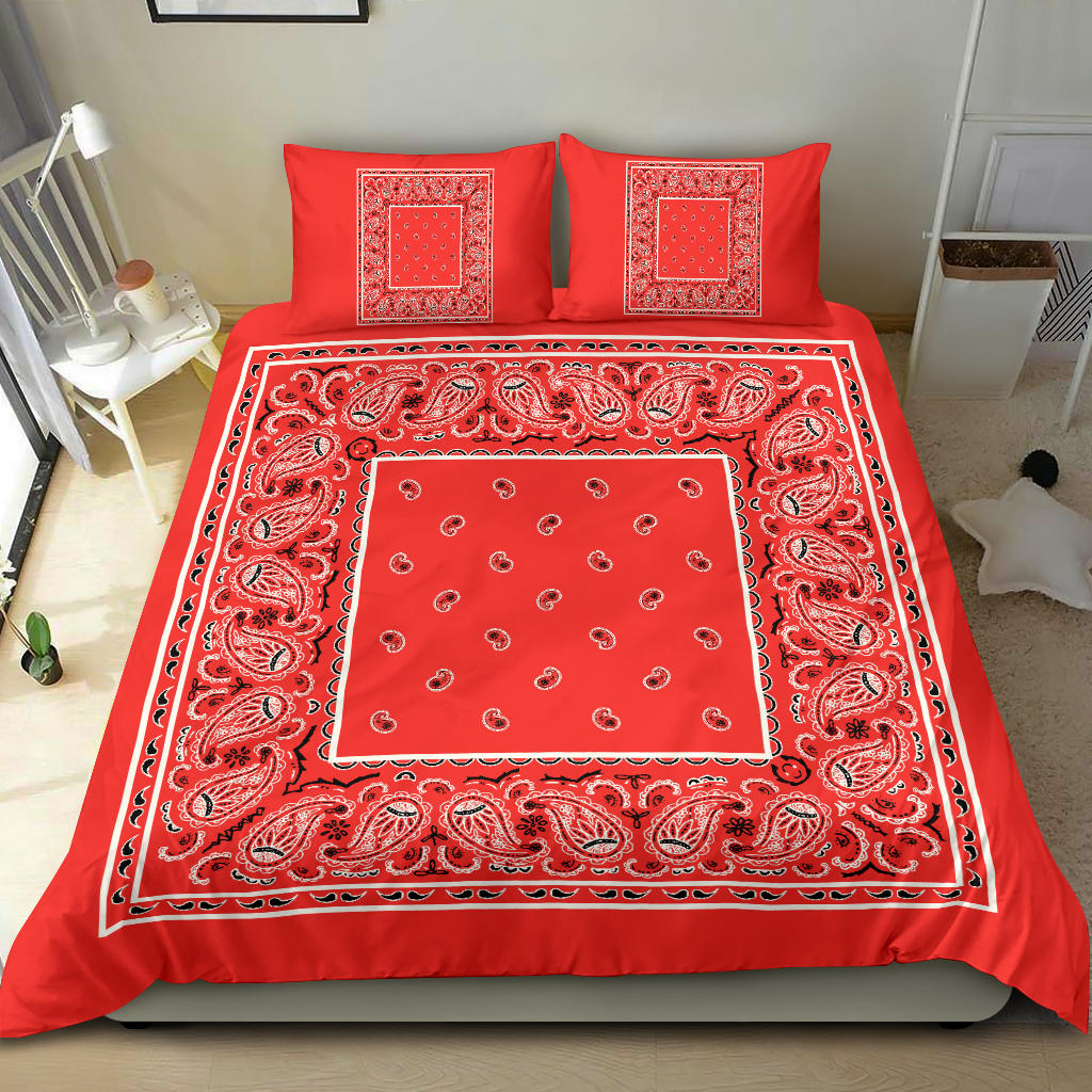 Duvet Cover Set - Traditional Red Bandana w Shams