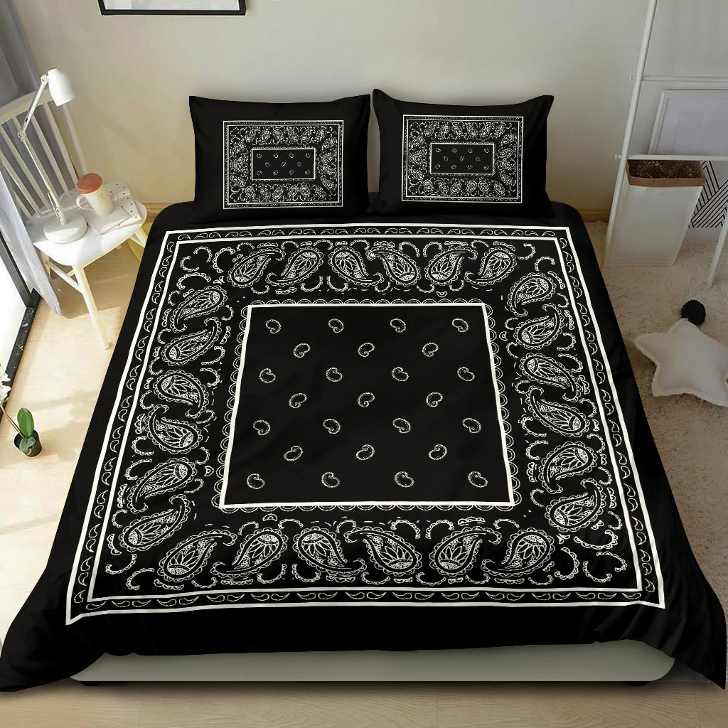 Duvet Set - Black Traditional Bandana w Shams