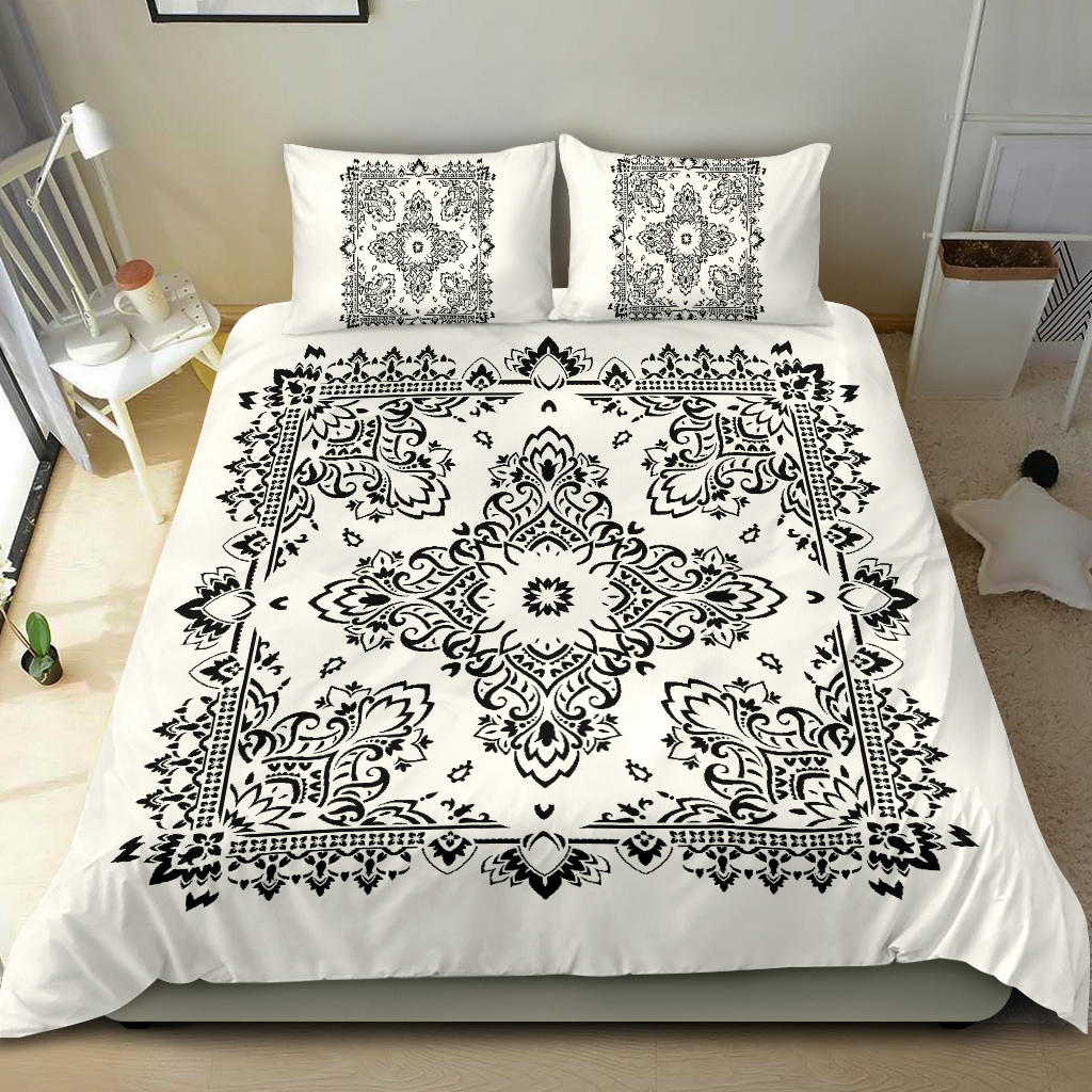 Duvet Cover Set - Black on White d2 Bandana w Shams