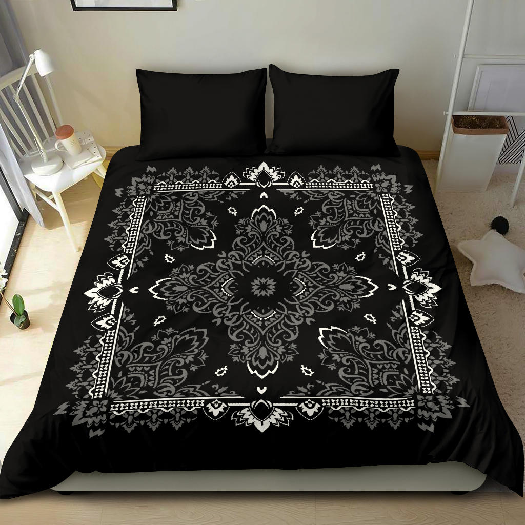 D2 Duvet Set Black and Gray Bandana with Blk Shams