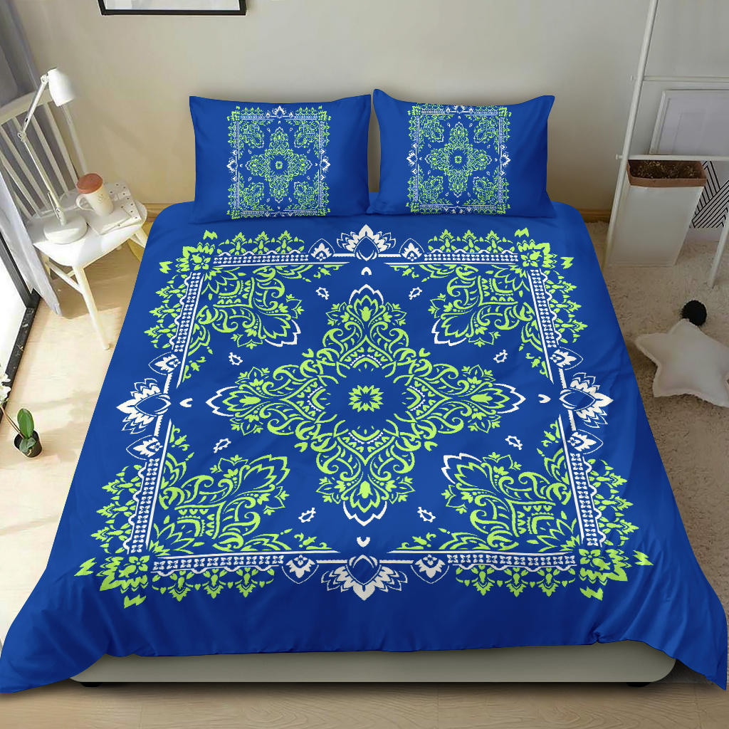 D2 Duvet Set - Blue White Lime Bandana w Shams