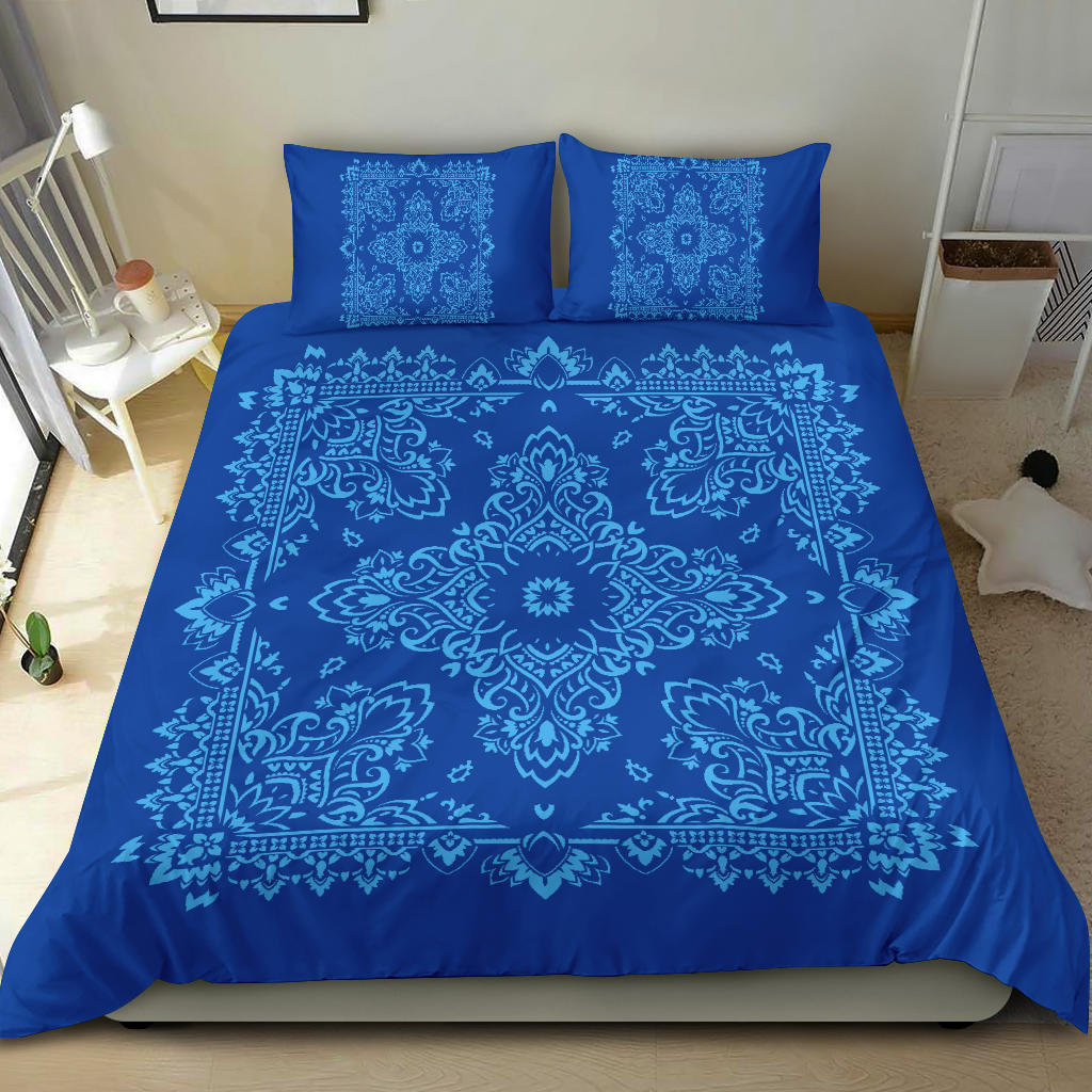 D2 Duvet Cover Set - Blue Lt Blue Bandana w Matching Shams