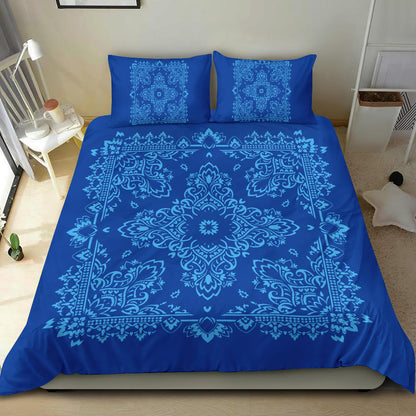 D2 Duvet Cover Set - Blue Lt Blue Bandana w Matching Shams