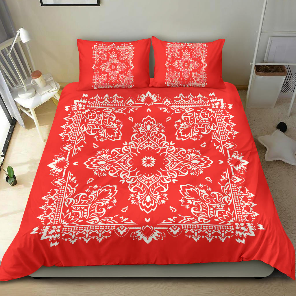 D2 Duvet Cover Set - Red and White w Shams