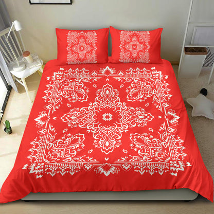 D2 Duvet Cover Set - Red and White w Shams