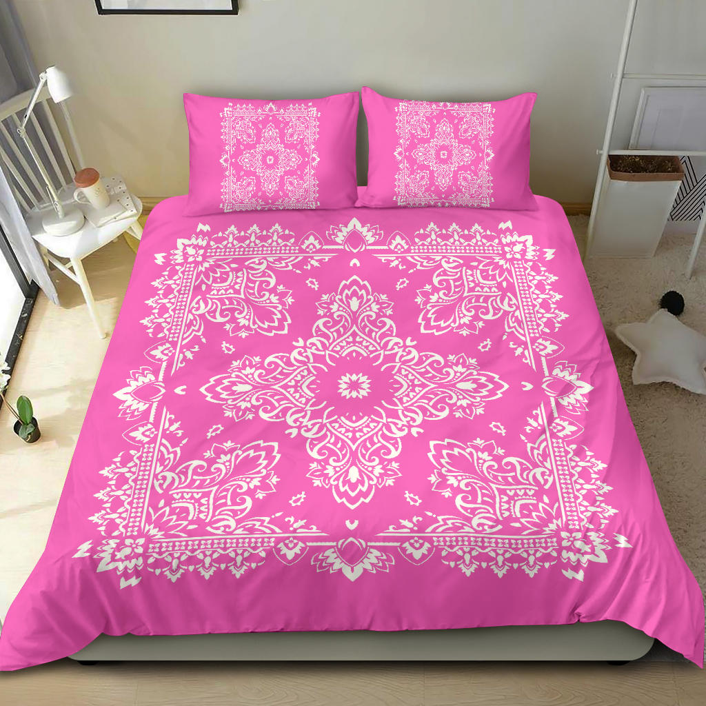 D2 Duvet Cover Set - Pink and White w Shams