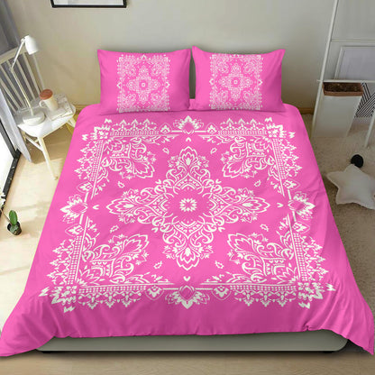 D2 Duvet Cover Set - Pink and White w Shams