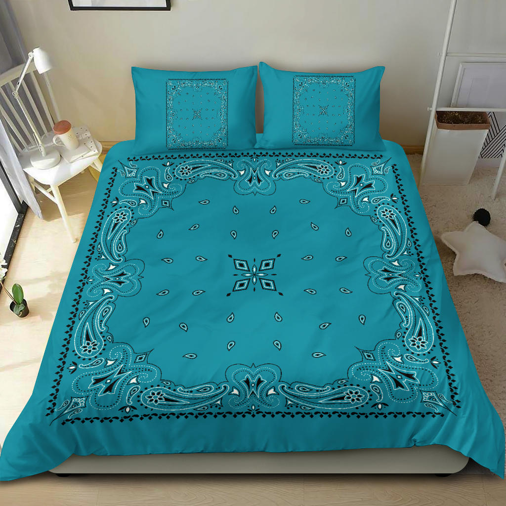 D3 Duvet Cover Set - Teal and White w Shams
