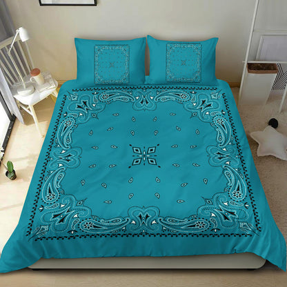 D3 Duvet Cover Set - Teal and White w Shams