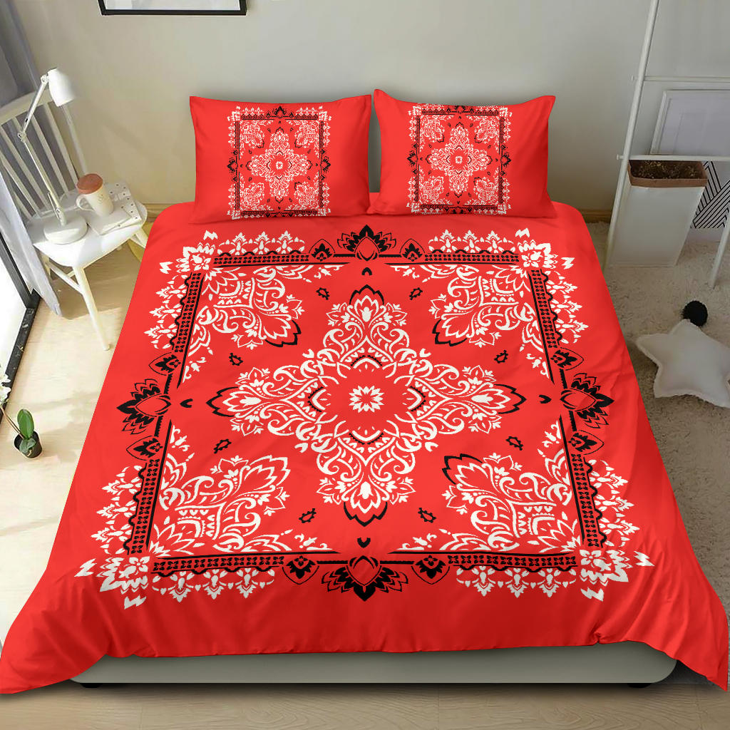 D2 Duvet Cover Set - Red and White w Shams