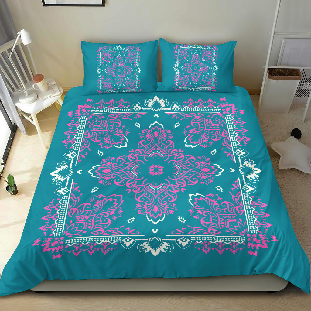D2 Duvet Cover Set - Teal and Pink w Shams