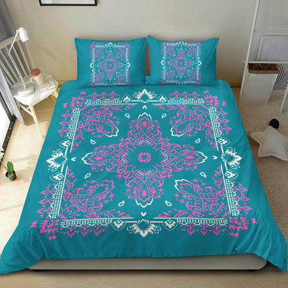 D2 Duvet Cover Set - Teal and Pink w Shams
