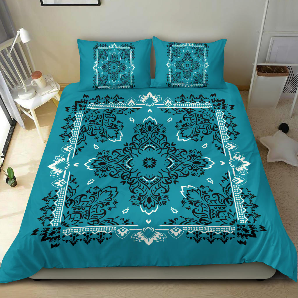 D2 Duvet Cover Set - Teal and White w Shams