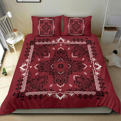 D2 Duvet Cover Set - Maroon and White w Shams