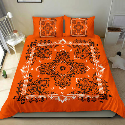 D2 Duvet Cover Set - Traditonal Bandana Bright Orange w Shams