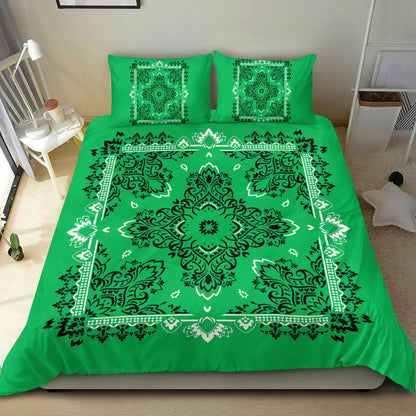 D2 Duvet Cover Set - Traditional Green Bandana w Shams