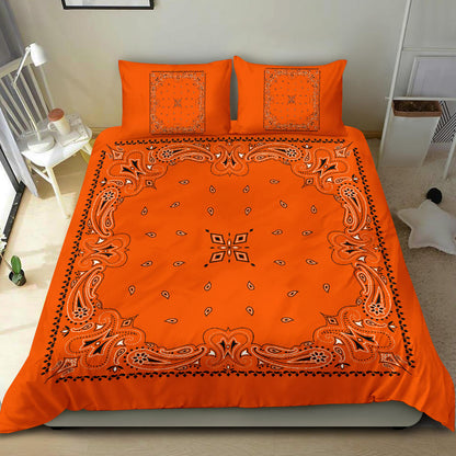 D3 Duvet Cover Set - Bright Orange Traditional Bandana w Shams