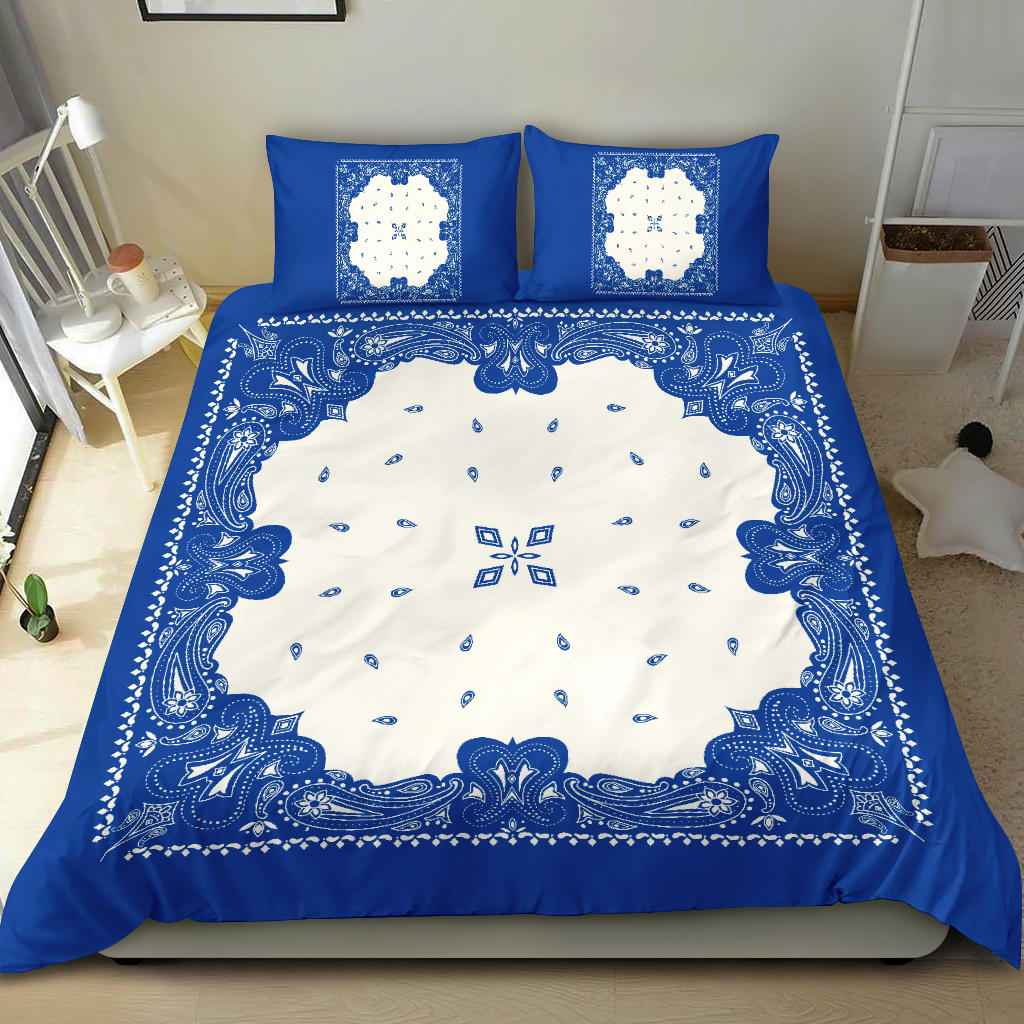D3 Duvet Set - Blue White Traditional Bandana w Shams