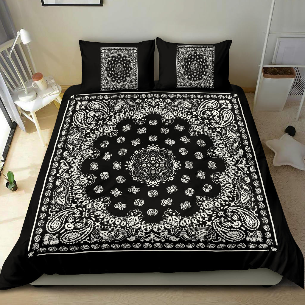 D4 Duvet Set - Black Traditional Bandana w Shams