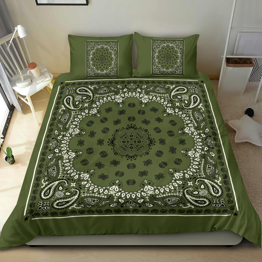 D4 Duvet Set - Traditional Army Green Bandana w Shams