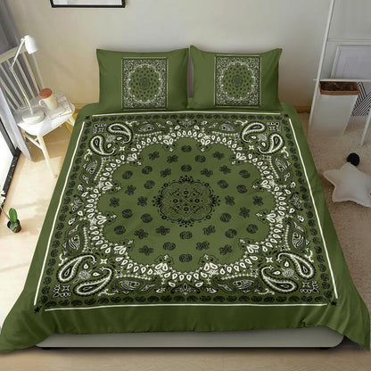 D4 Duvet Set - Traditional Army Green Bandana w Shams