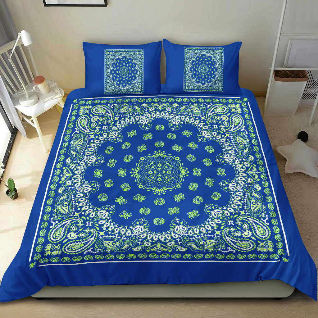 D4 Duvet Set - Blue and Lime Bandana w Shams