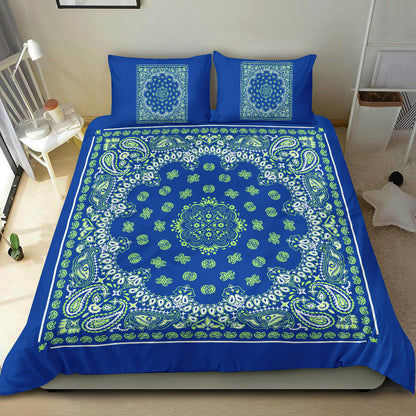 D4 Duvet Set - Blue and Lime Bandana w Shams